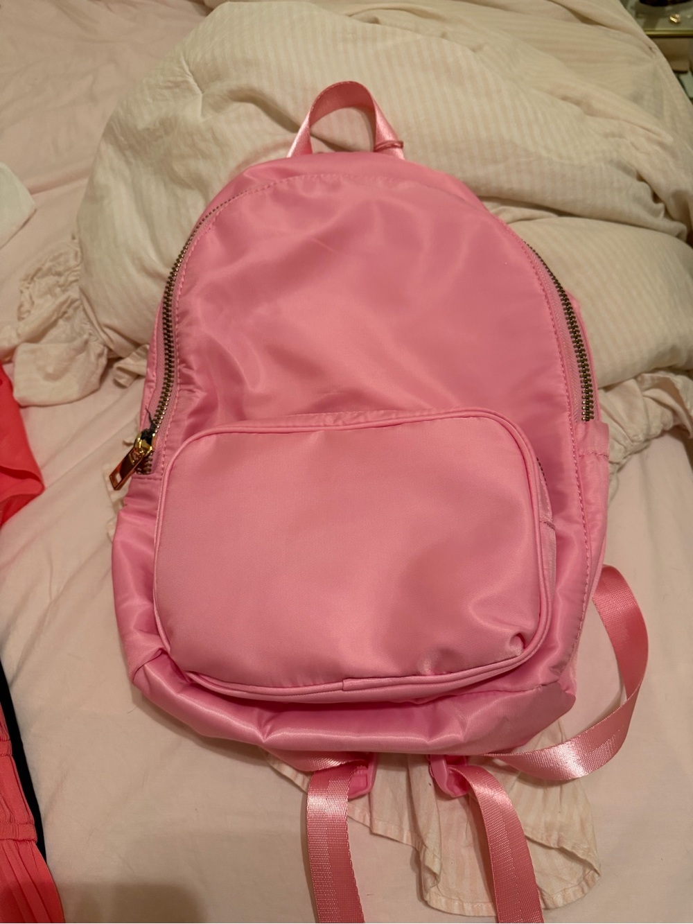 Stoney Clover Lane Pink Nylon Backpack with Gold Zipper